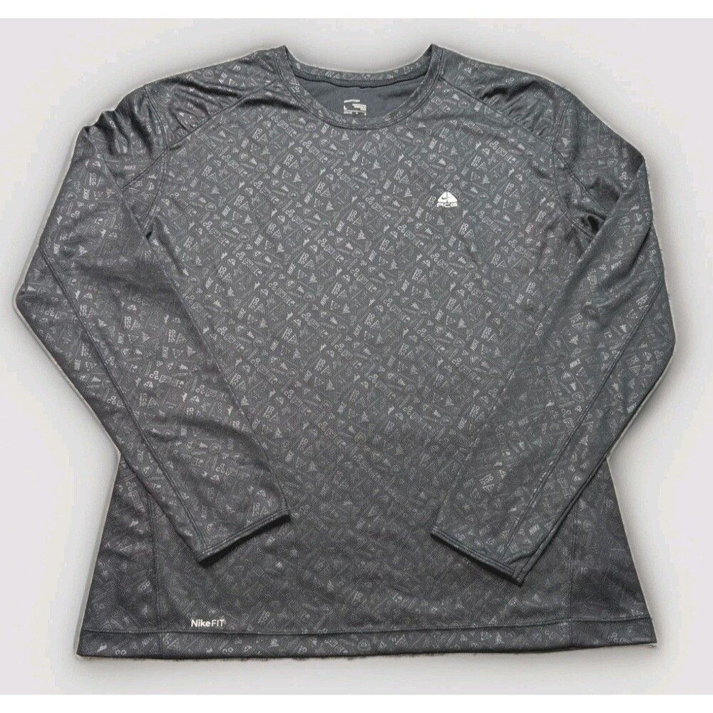 Nike Kids ACG Fit Dry Long Sleeve Shirt Black AOP Size Large 12-14